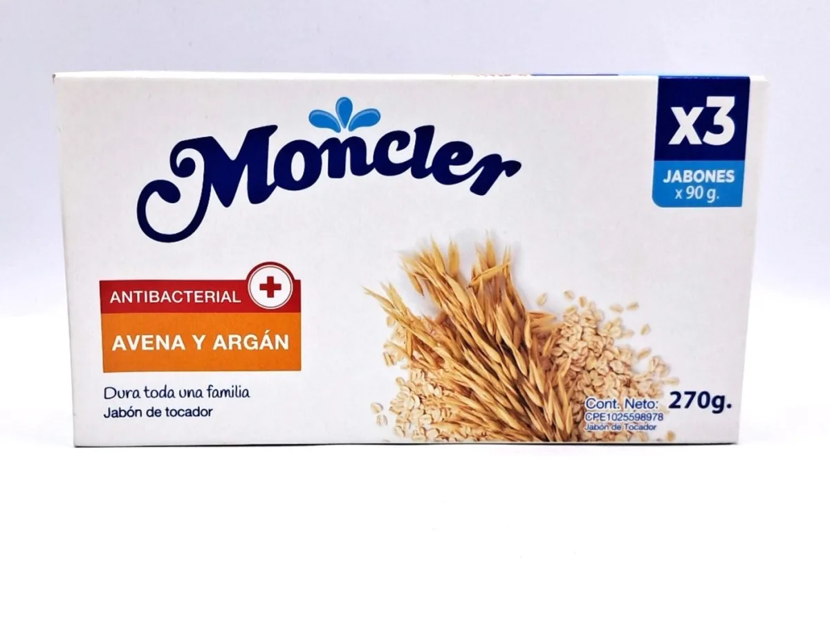 Jabon Moncler Avena y Argan 3pack 90 Gr 1x24x270 Gr