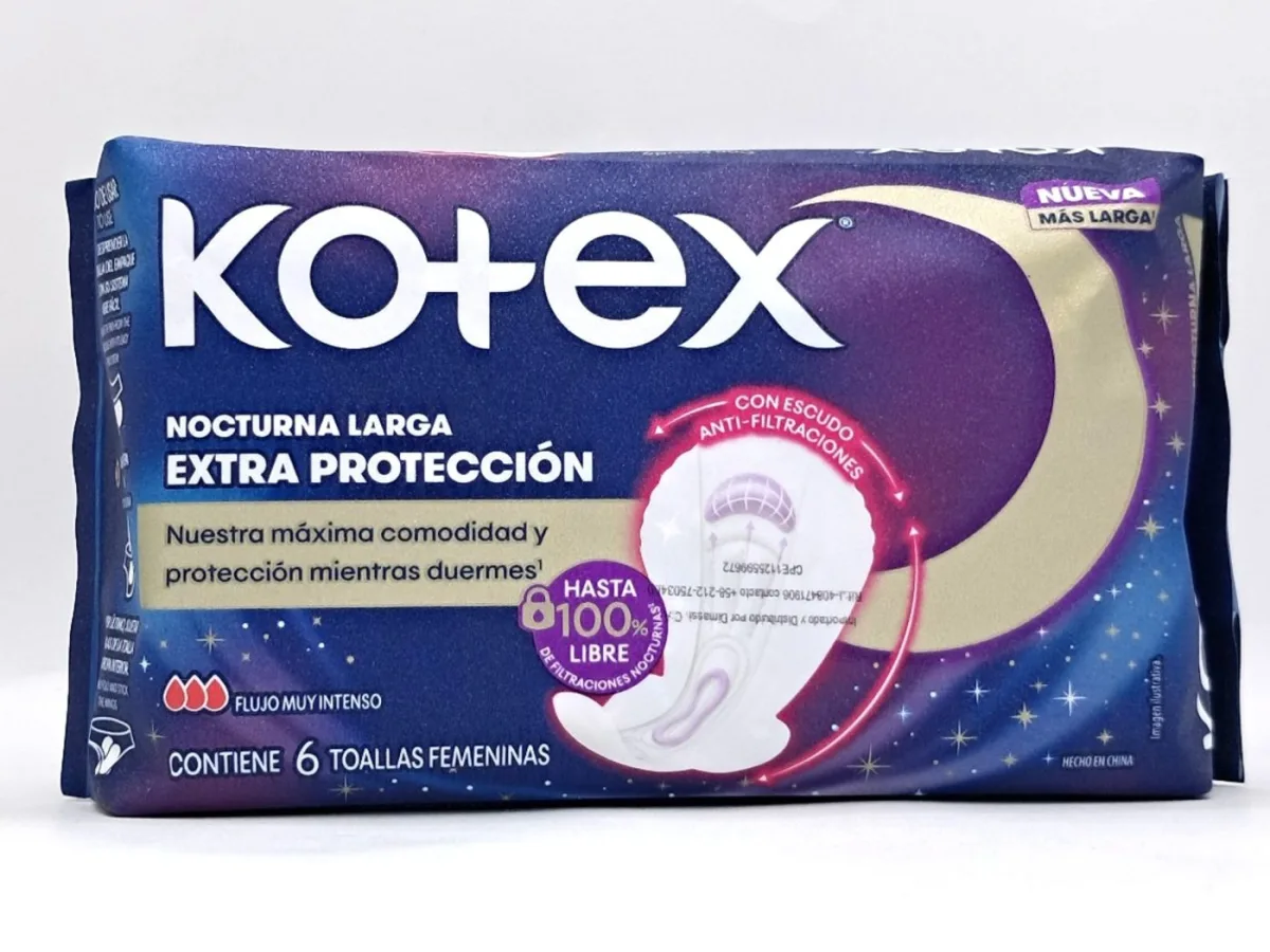 Toallas Kotex Femenina Nocturna Larga Extraproteccion